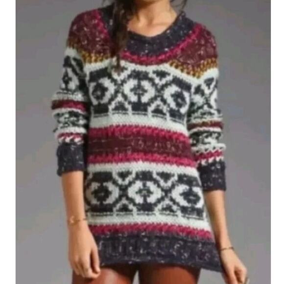 Free People Silver Reed Fair Isle Chunky Knit Sweater Size XS - Picture 7 of 10